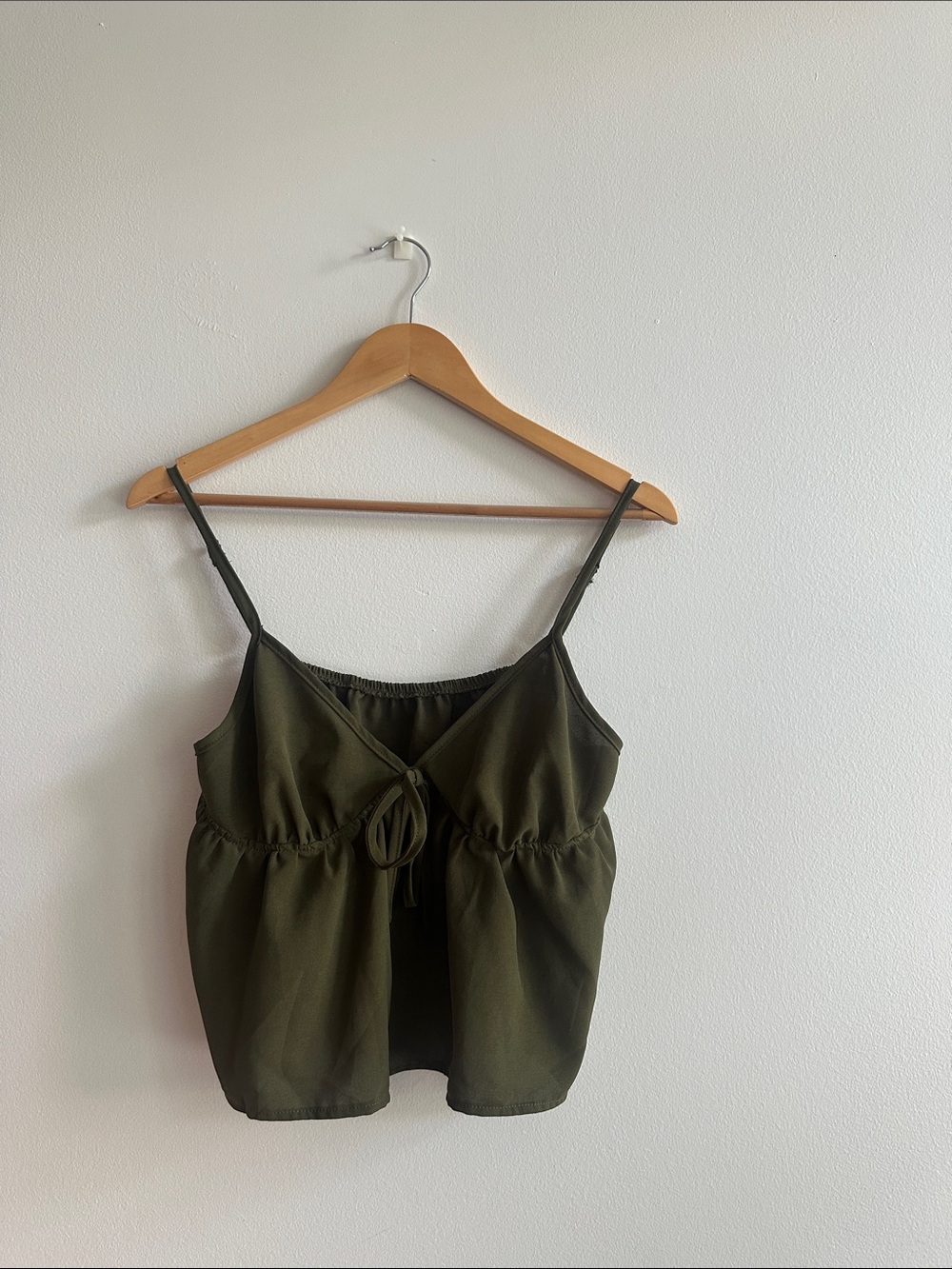 Olive Green Spaghetti Strap Tie-Front Tank Top